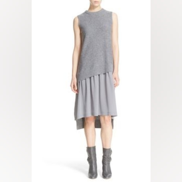 HP. Joseph Asymmetric Waist Drop Midi Dress In Grey - Picture 3 of 14
